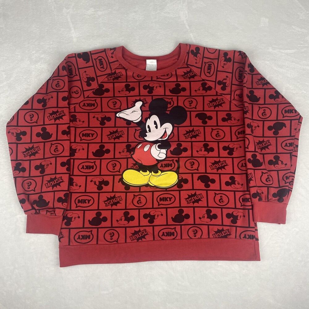 Disney Mickey Mouse Sweater Youth Large 11/13 Red Sweatshirt Pullover Casual
